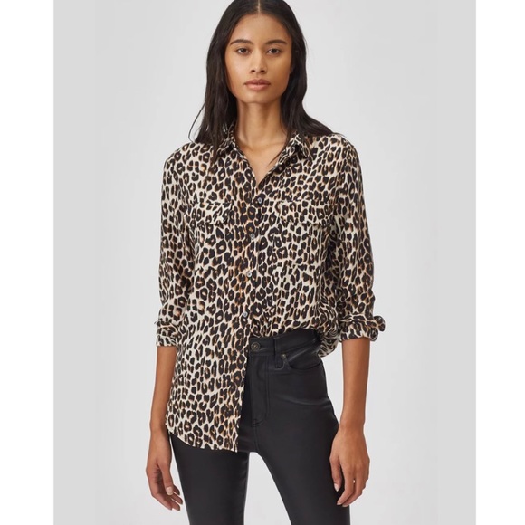 Equipment Tops - Equipment Slim Signature Silk Leopard Print Button Down Blouse S